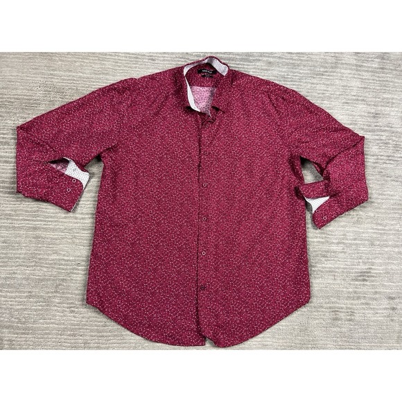 Nine West Other - Nine West Shirt Mens XL Red Patterned Button Up Long Sleeve Slim Fit Casual